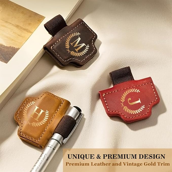 Personalized Bookmark with Pen Holder, Leather Magnetic Bookmark 26 Letters - Image 3