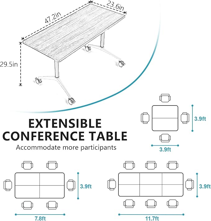 Goakwwuz Conference Room Table, Folding Conference Tables, Thicken Grey Tabletop - Image 9