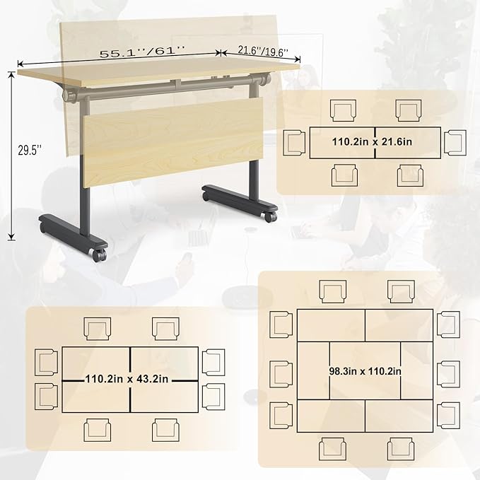JEHUJD Conference Table, 55.1''Folding Conference Room Table - Image 2