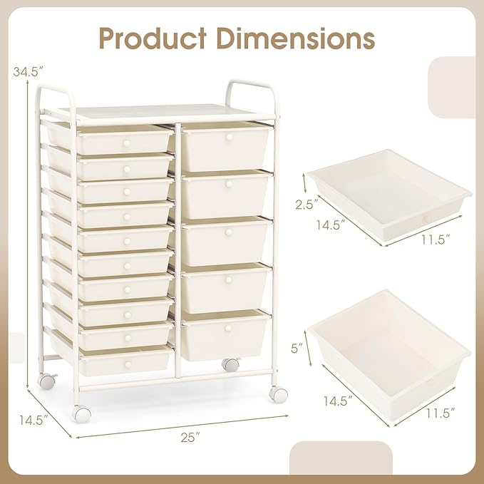 HAPPYGRILL 15-Drawer Rolling Cart, Storage Carts - Image 7