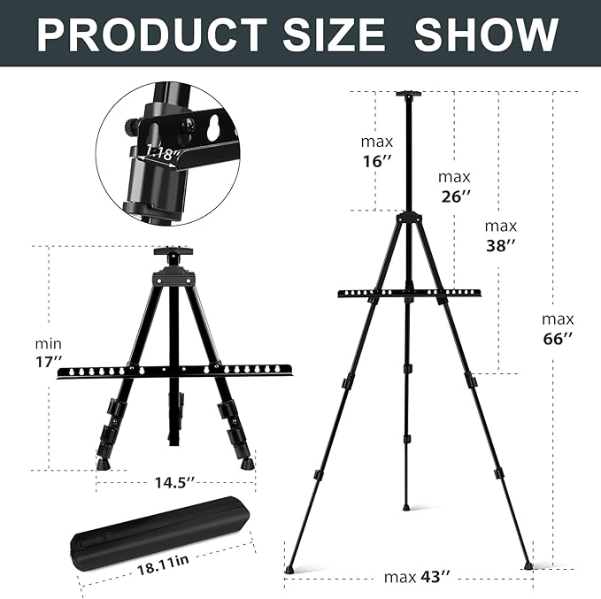 AROIC 17-66 Inch Art Easel Stand, Sturdy Aluminum Tripod - Image 3
