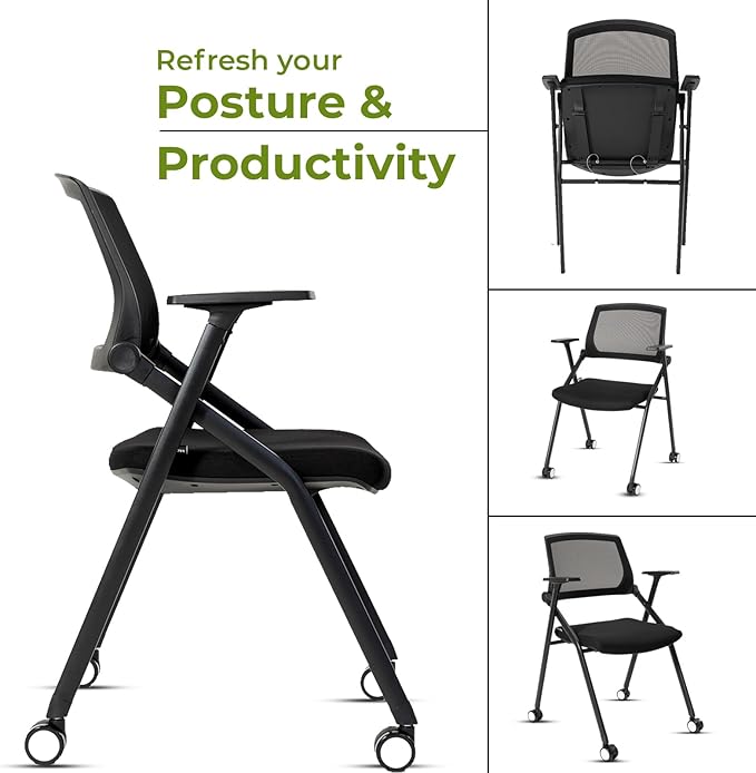 VACYOVKE Folding Conference Room Chairs Set of 2 Black Guest Reception Chair - Image 8