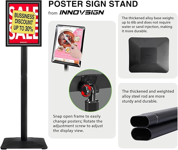 INNOVSIGN 3Packs Heavy Duty Adjustable Pedestal Poster Sign Stand, 11x17 - Image 2