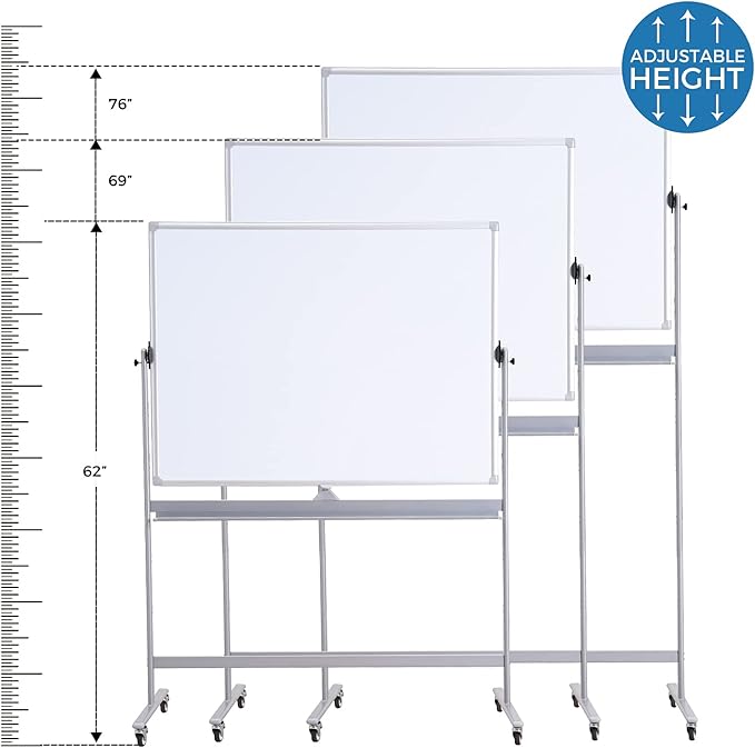 DexBoard Large Double Sided Whiteboard 72x40 inches on Wheels, Height - Image 2