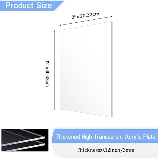2 Pack 8x12 Inch Acrylic Sheet 1/8" Thick, Cast Acrylic Sheet, - Image 2