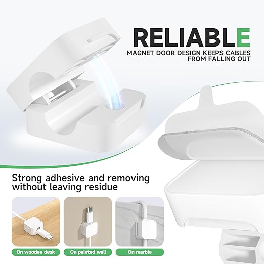 6 White Magnetic Cable Clips, Under Desk Cable Management, Cord Holder - Image 5