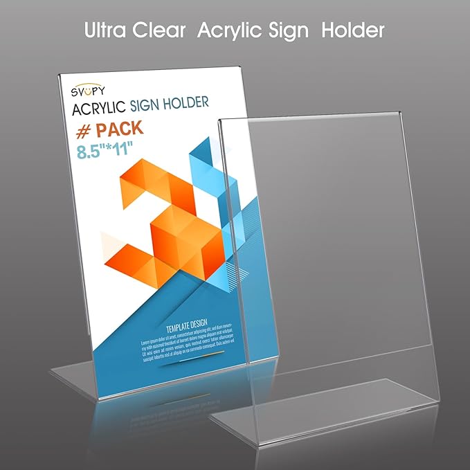 SVOPY 3 Pack Acrylic Sign Stand Holders, 8.5 x 11 Clear Plastic Table Paper - Image 3
