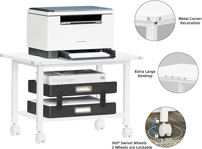 Lerliuo Under Desk Printer Stand, 2-Tier Industrial Mobile Printer Table - Image 6