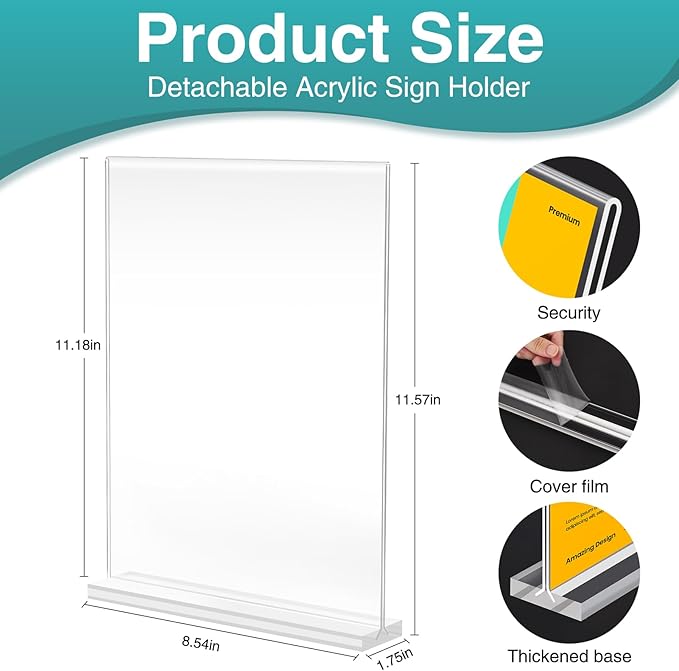 Relx 6 Pack Acrylic Sign Holder 8.5 x 11, Vertical T Shape Plastic Sign Holder - Image 2