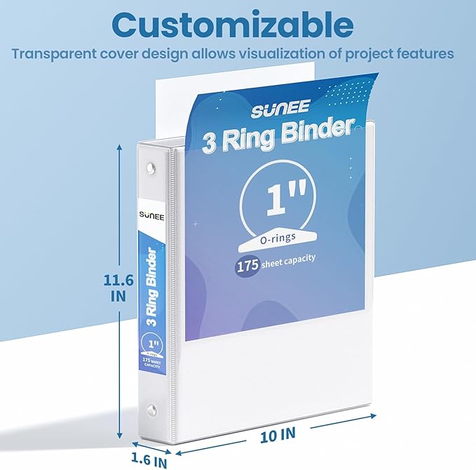 SUNEE 3 Ring Binders 1 Inch 12 Pack - Image 7