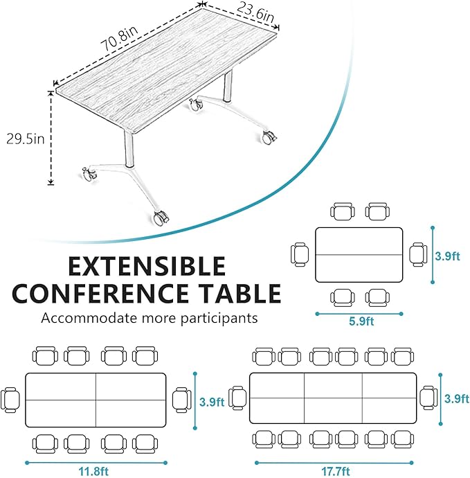 Goakwwuz Conference Room Table, Folding Conference Tables, Thicken Grey Tabletop - Image 9