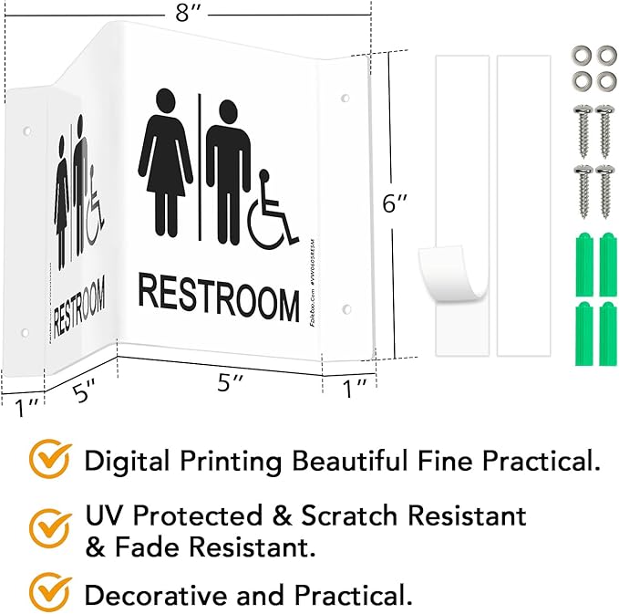Faittoo Restroom Sign, Bathroom Signs, 4 Pack 6 x 8 Inches Acrylic Sign - Image 2