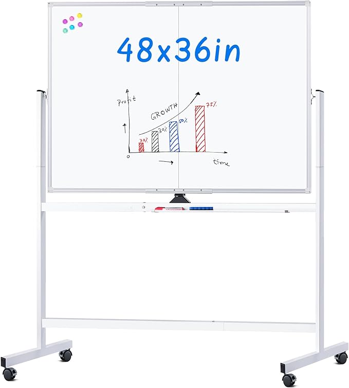 maxtek Rolling Whiteboard, 48x36 Large Magnetic White Board by Maxtek