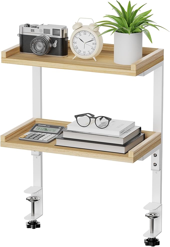 ART-GIFTREE Clamp On Desk Shelf 2-Tier, 12.5 inch Wood Shelving Unit by ART-GIFTREE