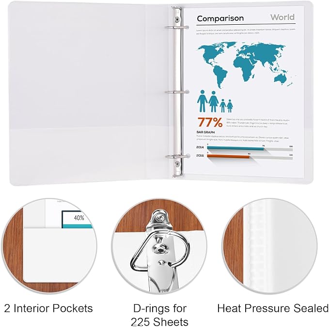 Comix D-Ring Basic View Binder 1 inch 3 Ring Binders, 2.4mm-Thick, Hold 225 - Image 2