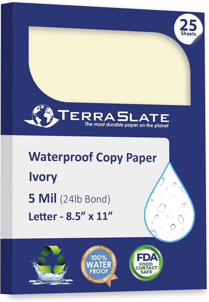 TerraSlate Waterproof Paper, Rip-Proof Colored Paper, 25 Sheets, 5 Mil by TerraSlate