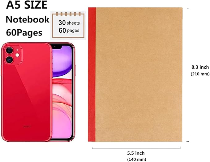 Zegrox A5 Notebook Bulk, 48 pack Kraft Cover College ruled Travel Journals - Image 5