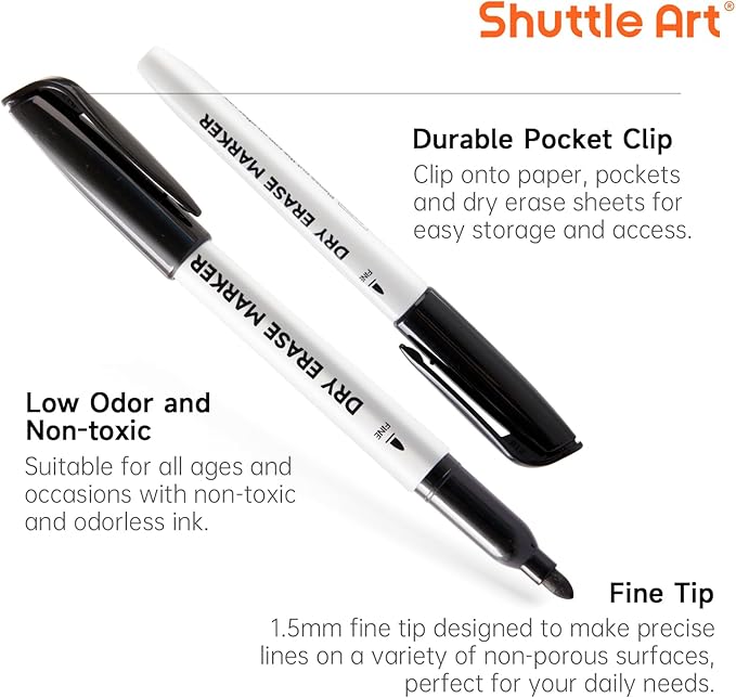 Shuttle Art Dry Erase Markers, 32 Pack Black Whiteboard Markers, Fine Tip Dry - Image 4