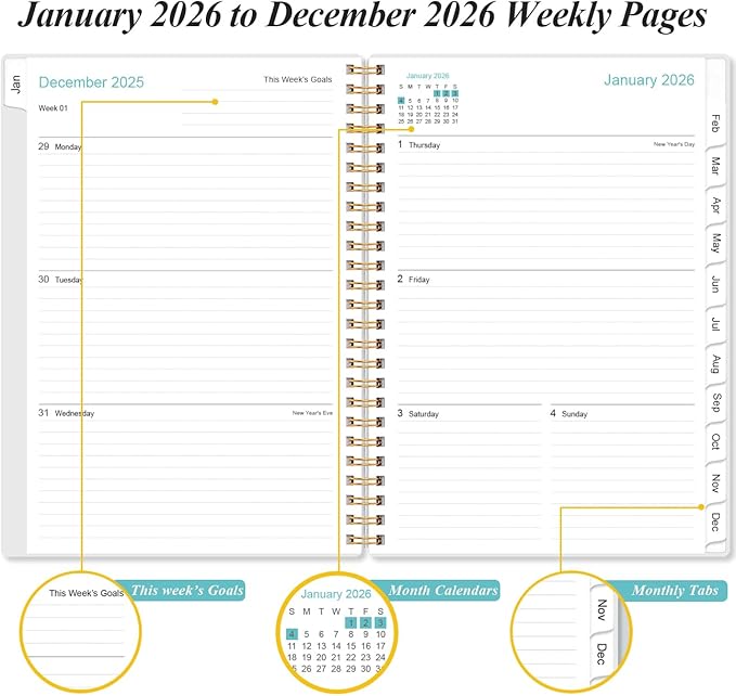 Planner 2026 - A5 Weekly & Monthly Planner Spiral Bound, January 2026 to - Image 3