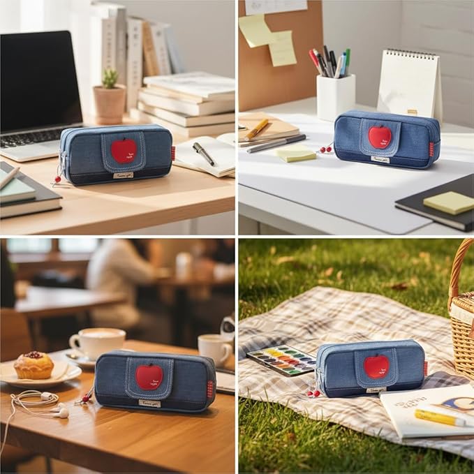 Haumei Canvas Pencil Case Large Capacity, Big Denim Pen Pouch - Image 6
