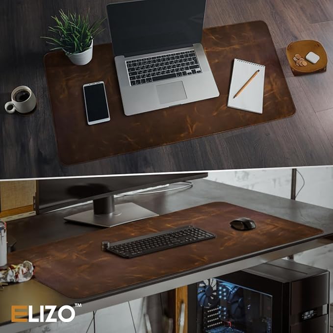ELIZO Leather Desk Pad Real Leather Desk Mat Thick Double Layer Cover Blotter - Image 4