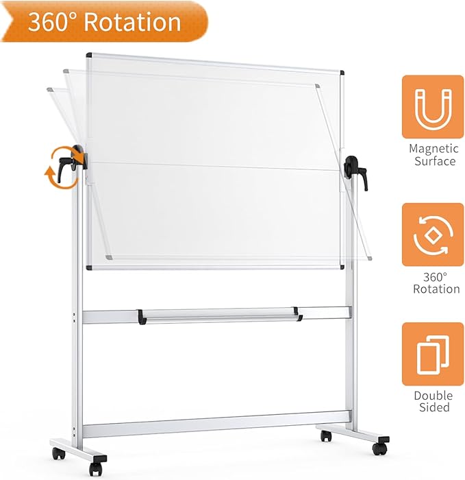 VIZ-PRO Double-Sided Mobile Whiteboard, 48 x 36 Inches, Magnetic Rolling Dry - Image 4