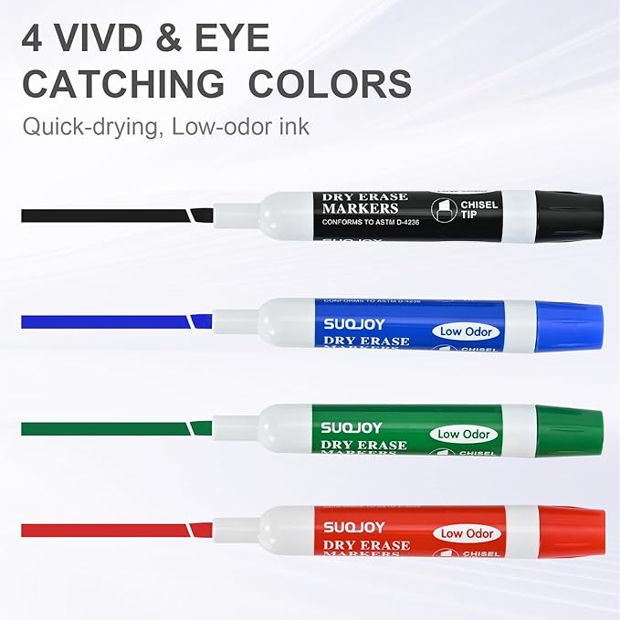 SUQJOY Dry Erase Markers, Chisel Tip Whiteboard Marker, Low Odor Thick Dry - Image 2