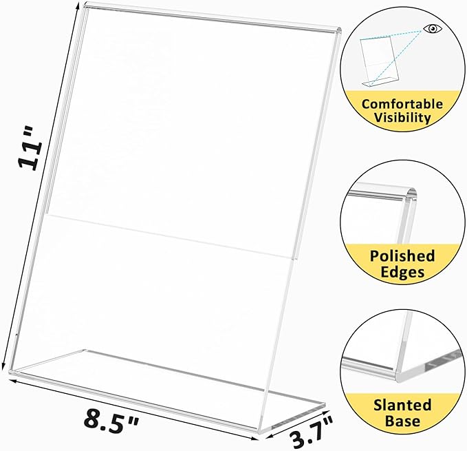 Argvey 4 Pack Acrylic Sign Holder 8.5x11, Desktop Papers Menus Frame Flyer - Image 5