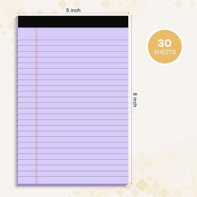 360 Sheets Purple Note Pads 5" x 8" Pack of 12 Small Legal Pads College Ruled - Image 2