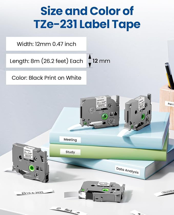Pillex 10-Pack 12mm 0.47 Laminated White Label Tape Replacement - Image 3
