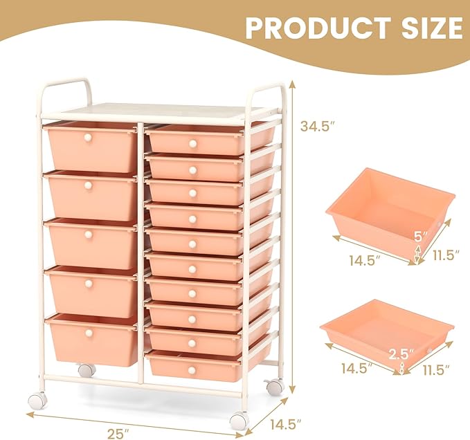 HAPPYGRILL 15-Drawer Rolling Cart, Storage Carts - Image 6