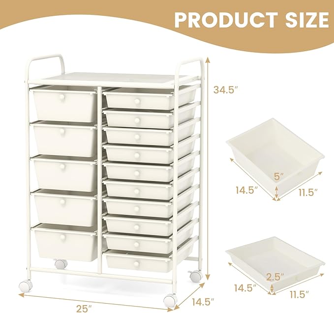 LDAILY 15 Drawer Rolling Storage Cart, Rolling Cart - Image 3