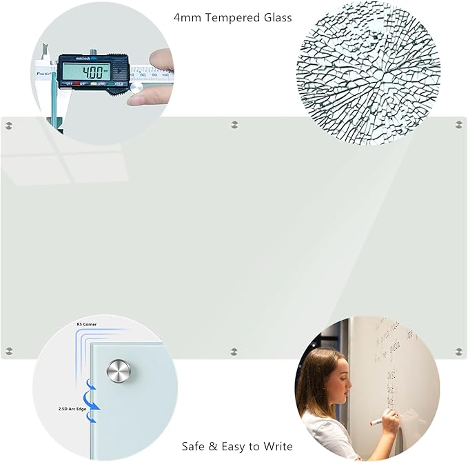 Glass Whiteboard 6' x 3', Magnetic Glass Dry Erase Board Frameless Wall Mounting - Image 3