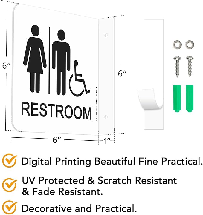 Faittoo Restroom Sign, Bathroom Signs, 4 Pack 6 x 6 Inches Acrylic Sign - Image 2