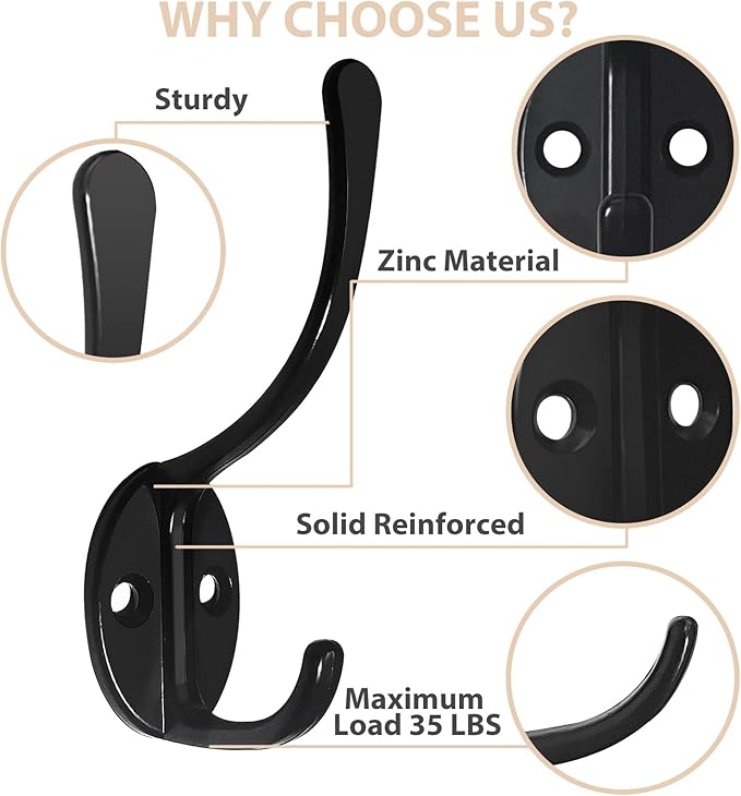 Homanu 10 Pack Coat Hooks Wall Mounted - Image 4