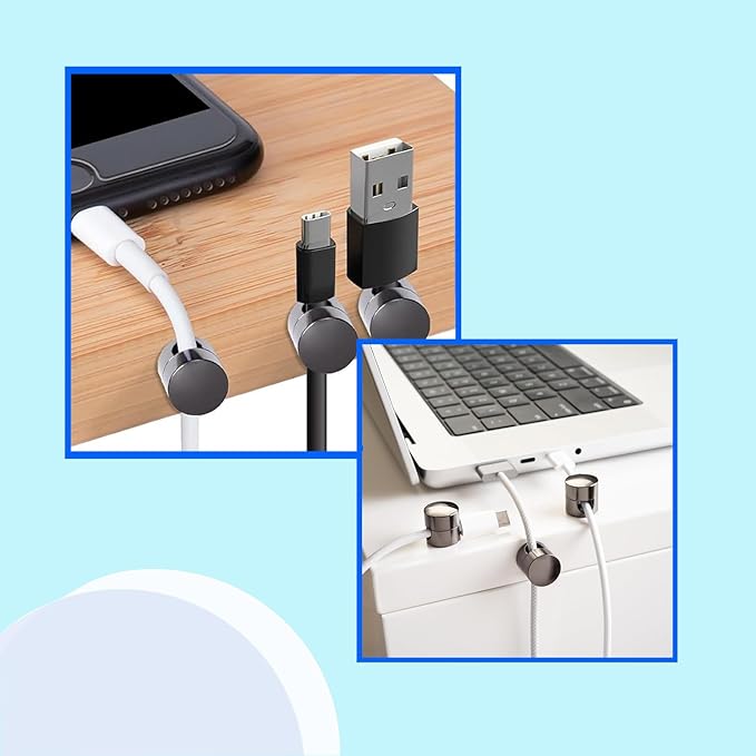 3 Sets Charger Cord Holder, Glossy Black Metal Adhesive Cable Management Clips - Image 3