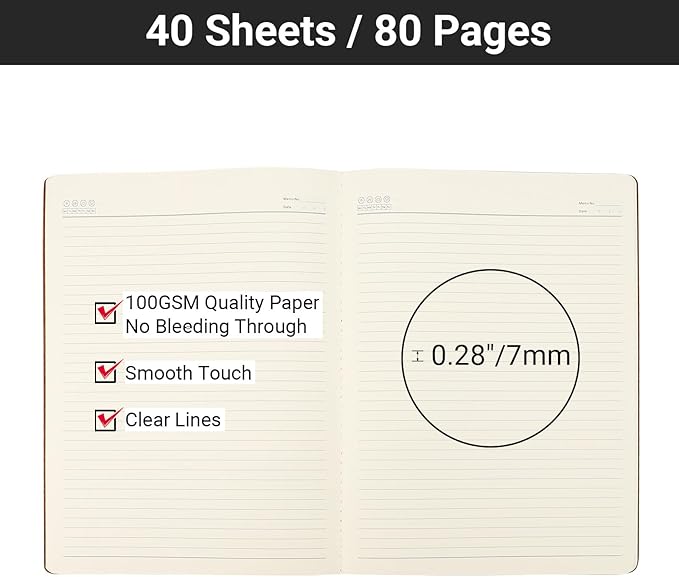 EUSOAR Notebook Journal, 6 Pack A4 11" x 8-1/2", 40 Sheets/ 80 Pages, 100gsm - Image 3