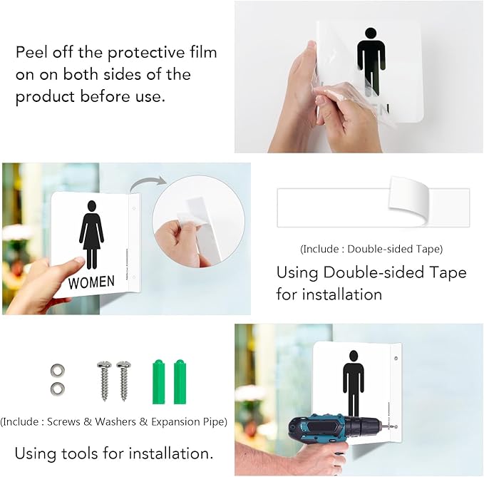 Faittoo Restroom Sign, Bathroom Signs, 4 Pack 6 x 6 Inches Acrylic Sign - Image 5