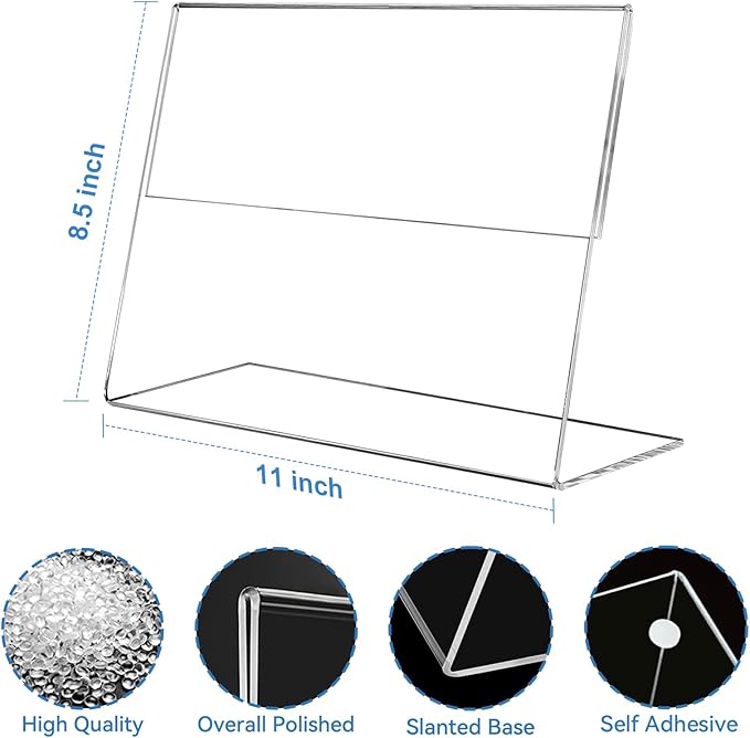 EHWINE 6 Pack 8.5 x 11 Acrylic Sign Holder Horizontal, Slanted Back Paper - Image 3