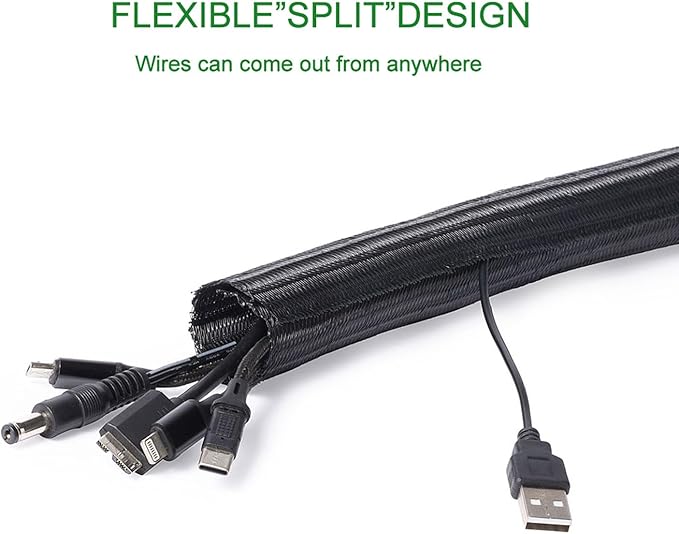 2pcs 5ft-3/4inch Black/White Cable Sleeve - Image 2