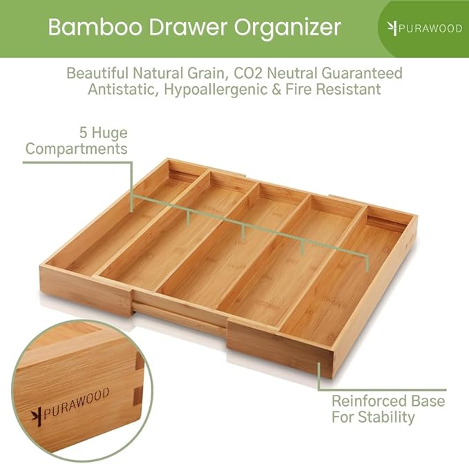 Purawood Kitchen Drawer Organizer, 2 Pack - Image 3