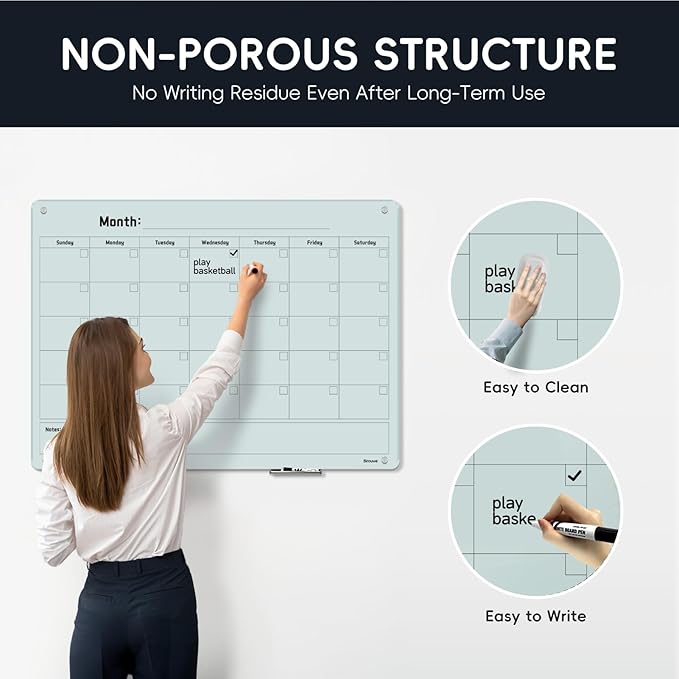 Magnetic Monthly Calendar Glass Whiteboard - Image 3