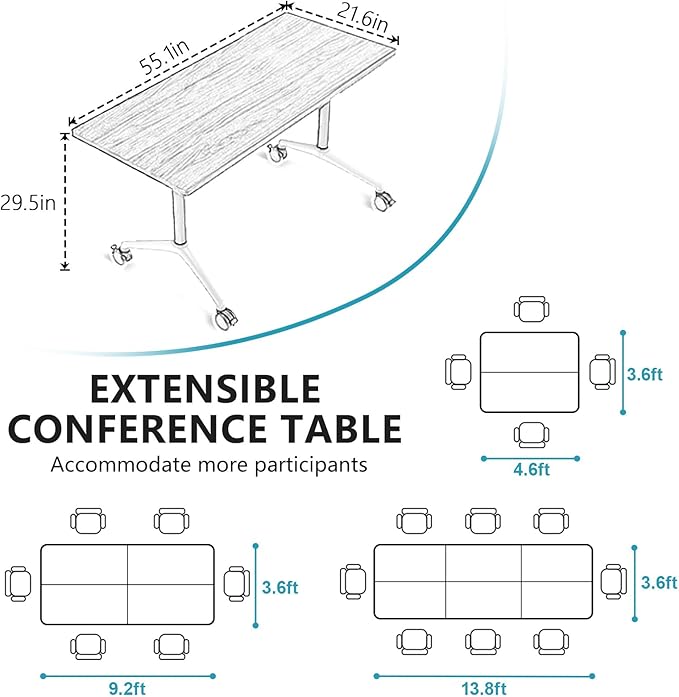 Goakwwuz Conference Room Table, Folding Conference Tables, Thicken Grey Tabletop - Image 2
