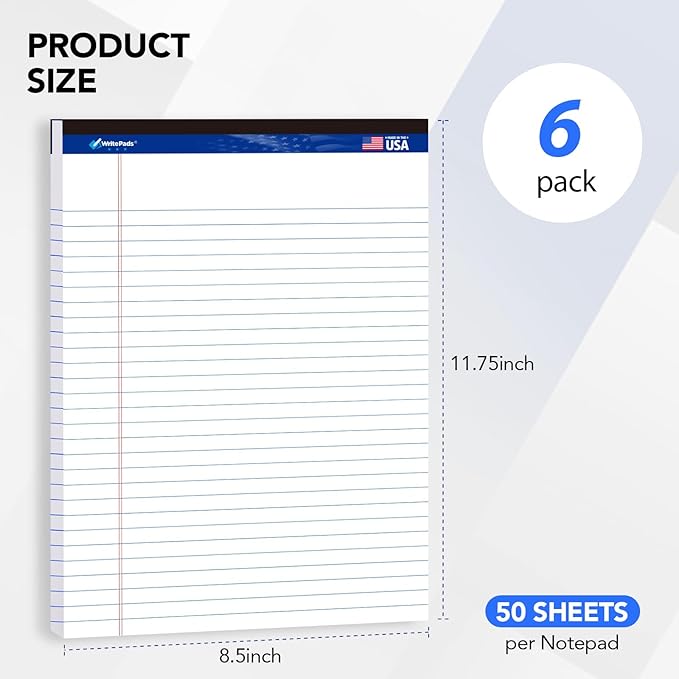WritePads Legal Pad 8.5 x 11 Note Pad, Wide Ruled Writing Pad, 50 Sheets Per Pad - Image 2