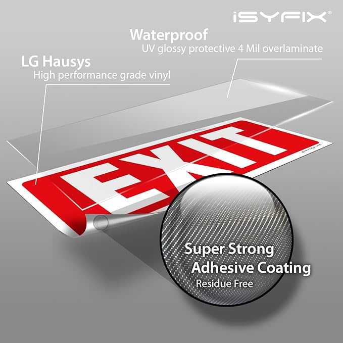 iSYFIX Exit Signs Stickers – 6 Pack 12x4 Inch – Premium Self-Adhesive Vinyl - Image 9