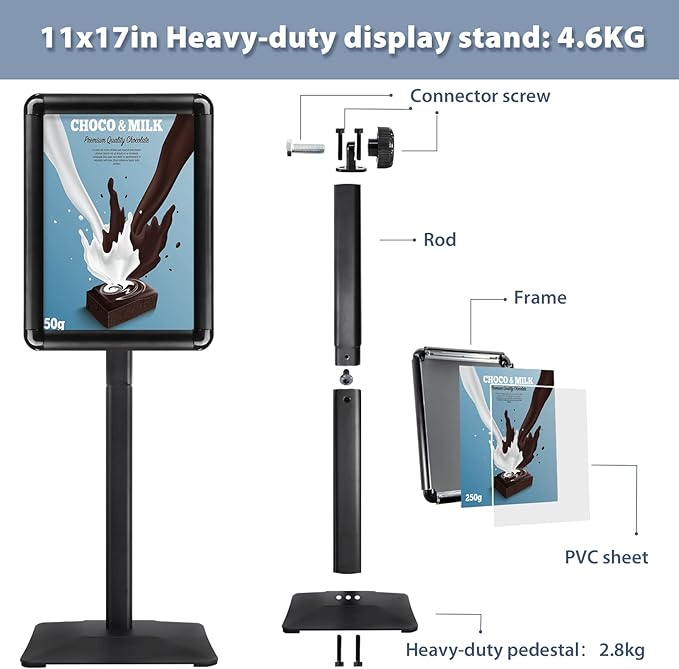 STANDNEE Heavy-duty Poster Stand Holder 11"x 17" Pedestal Floor Standing Sign - Image 6