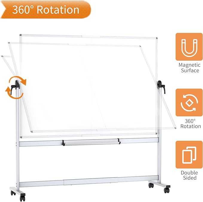VIZ-PRO Double-Sided Mobile Whiteboard, 60 x 48 Inches, Magnetic Rolling Dry - Image 3