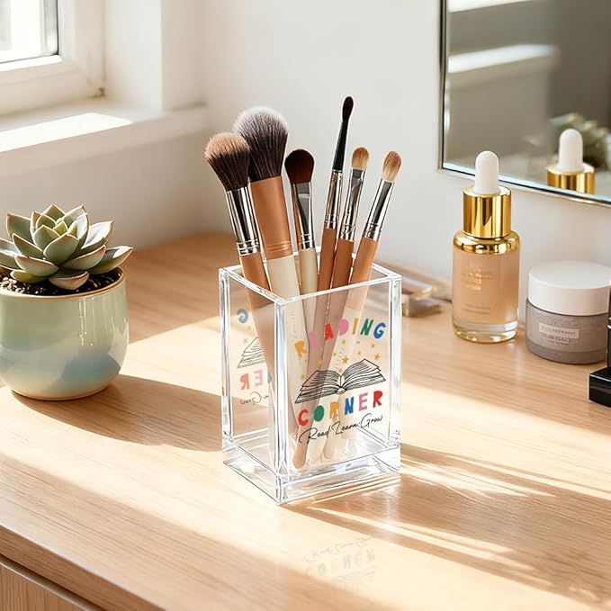 QYUVK Reading Corner Acrylic Cosmetic Holder, Crown Clear Makeup Brush Holder - Image 5