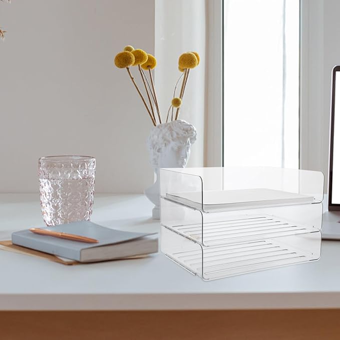 COHEALI Stackable Desk Organizer Tray Transparent Wide Paper Holder - Image 5