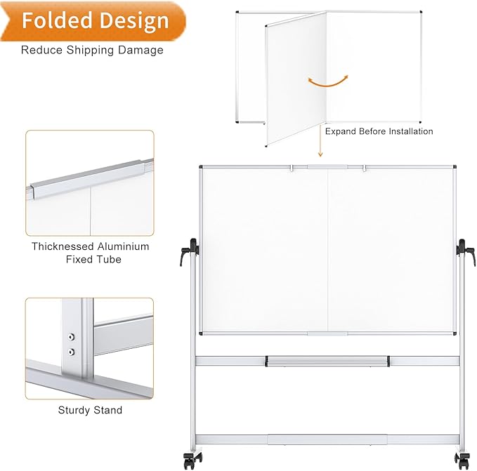 VIZ-PRO Double-Sided Mobile Whiteboard, 96 x 48 Inches, Magnetic Rolling Dry - Image 5